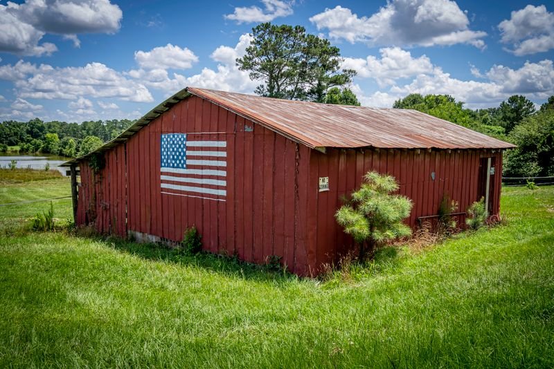 Rural US property with American flag